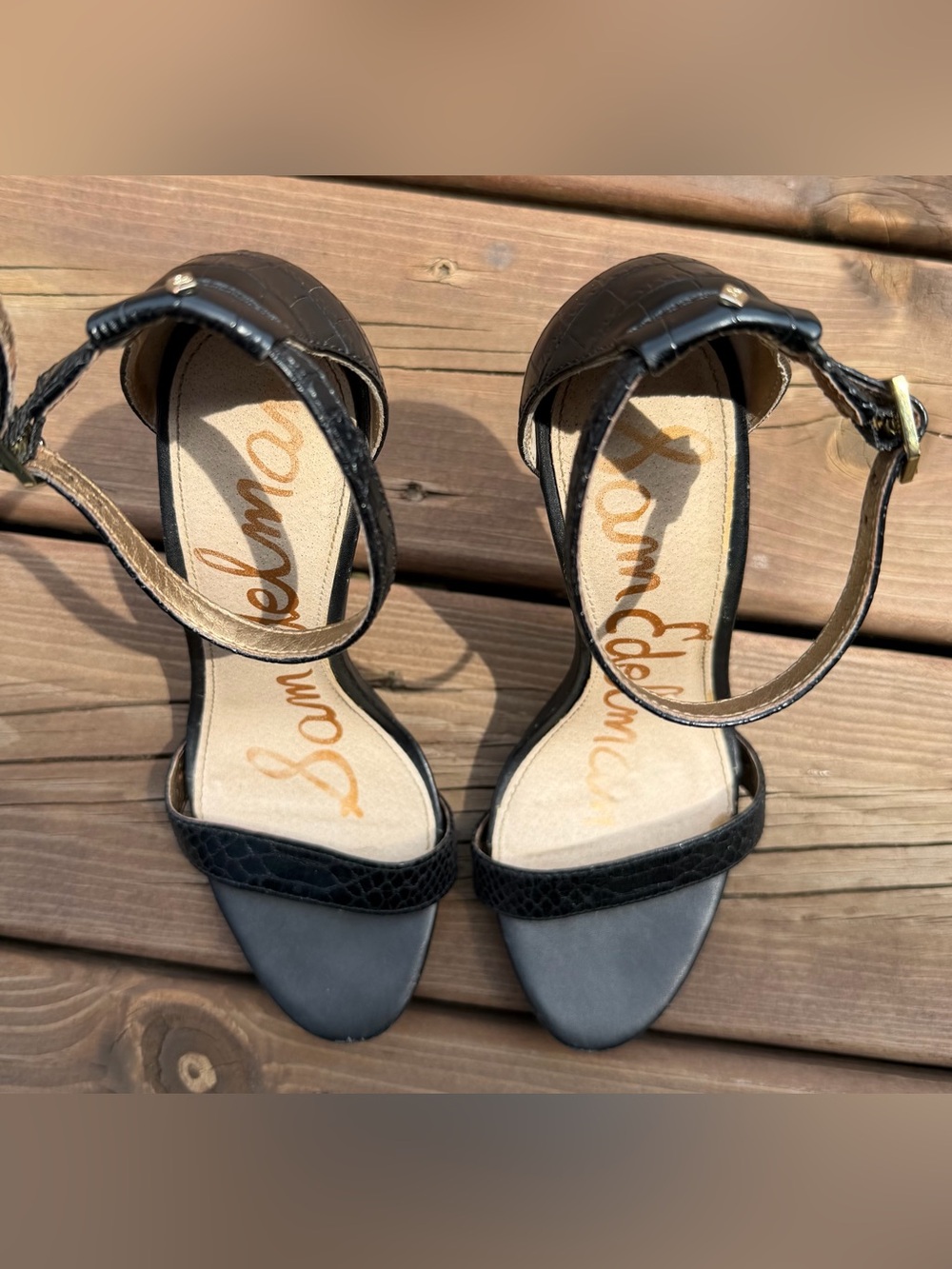 Sam Edelman Black Ankle-Strap Stiletto Heels - Picture 3 of 12